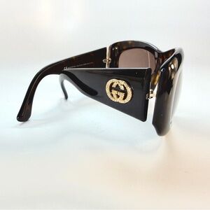 Vintage Gucci Black & Tortoise Sunglasses with Gold GG Emblem